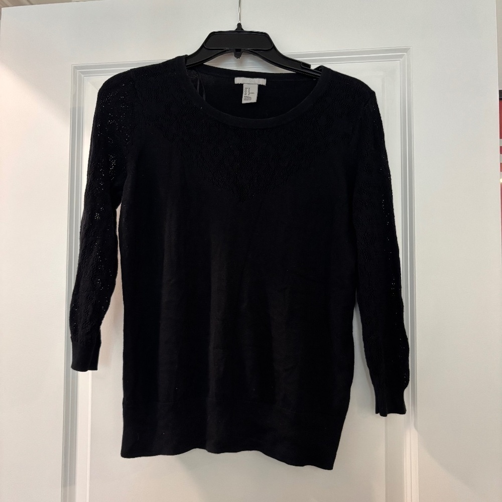 H&M Three Quarter Sleeve Black Sweater